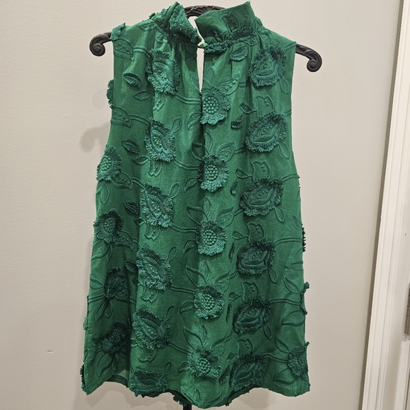 Abbey Glass Green 3D Floral Solid Sleeveless High Neck Top Size S - Picture 3 of 9